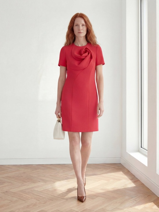 Baesic Dresses & Skirts - 🌹 Sculptural Rose Red Cocktail Dress NWT BAESIC Signature Shift M